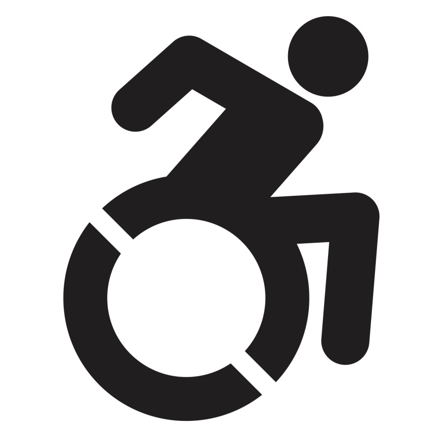 The universal accessibility icon of a person using a wheelchair.